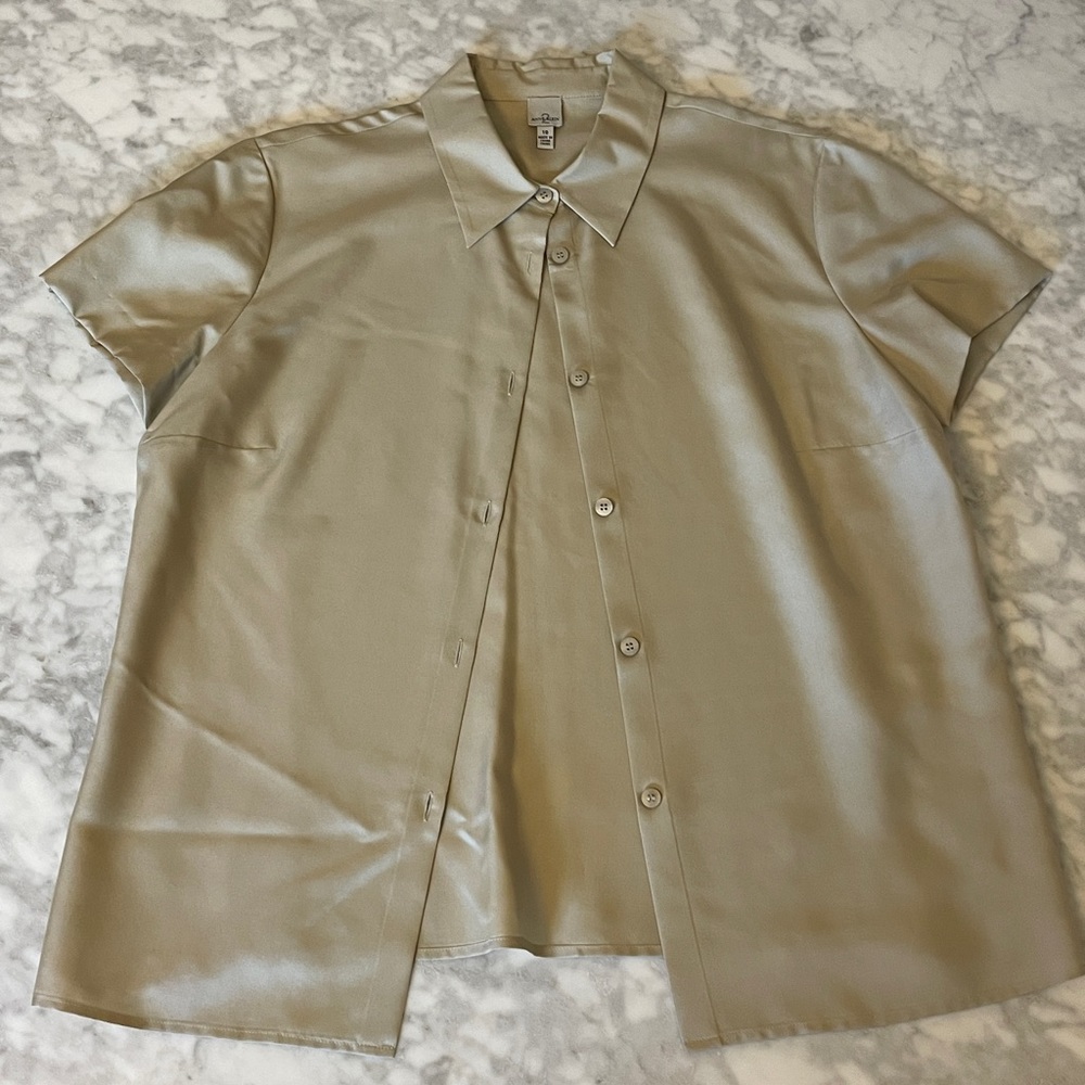 ANNE KLEIN 100% SILK BUTTON UP SHIRT, SIZE 10.